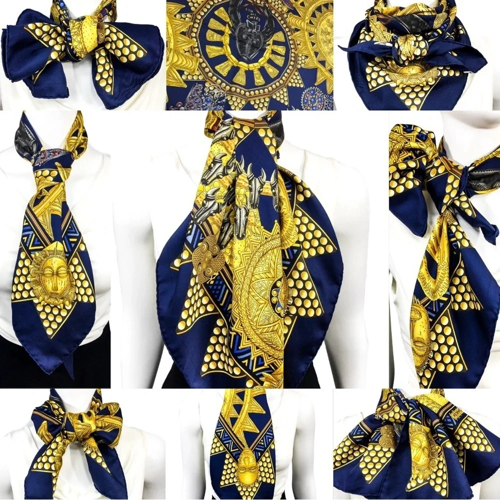 Hermès Scarf “L'or des Chefs” Navy & Gold 100% Silk Scarf ~ RARE! ~ Includes Box